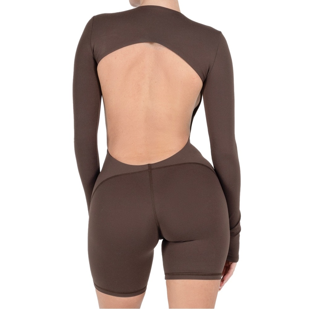 Davis Active Backless Long Sleeve Romper Chocolate